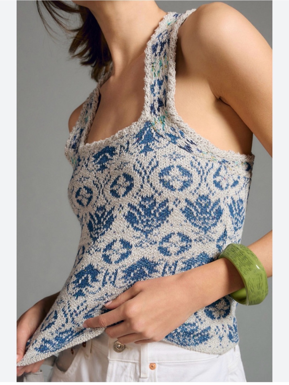 A27 Pilcro Blue and Cream Patterned Knit Tank Top
